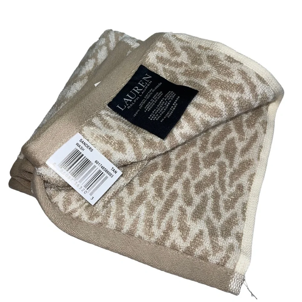 Ralph Lauren Sanders Spencer tan basket weave set of 4 Washcloths NWT